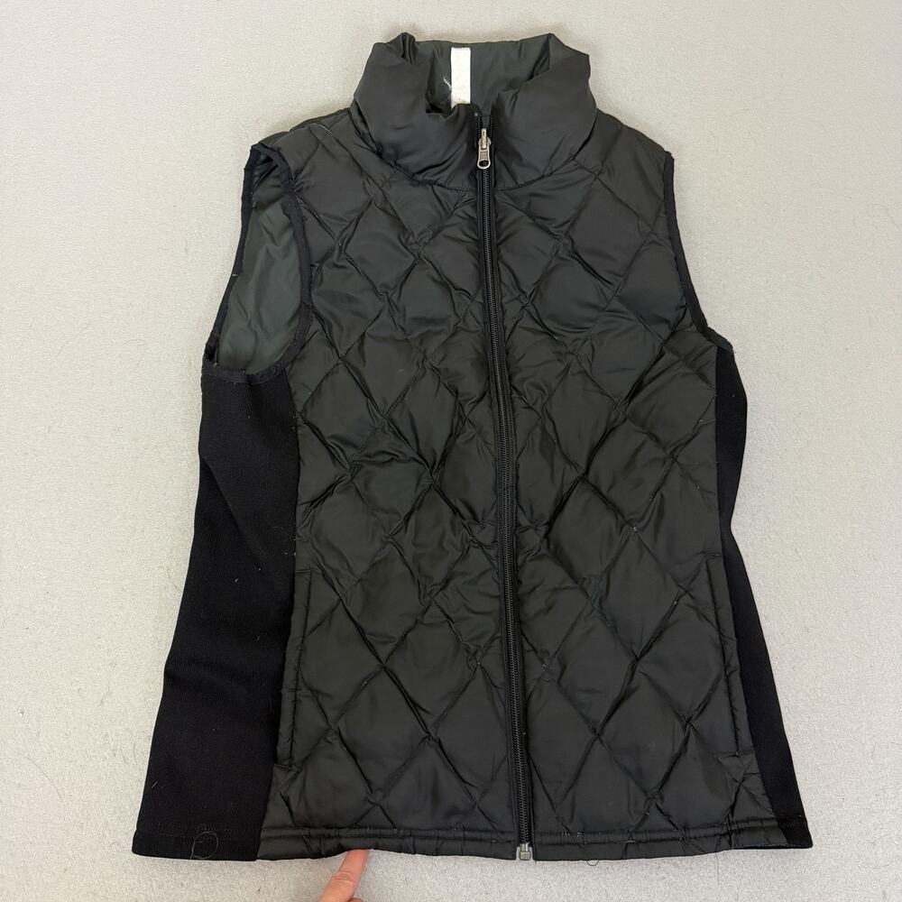 Black Quilted Puffer Vest Stretch Side Panels Full Zip Lightweight Womens
